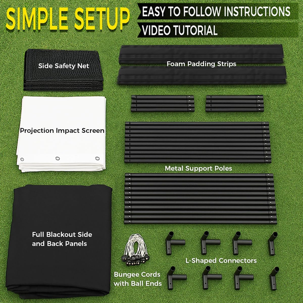 Golf Simulator Enclosure Kit 10 X 8 Ft with 4K-Ready Impact Screen