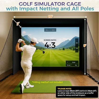 Golf Simulator Enclosure Kit 10 X 8 Ft with 4K-Ready Impact Screen