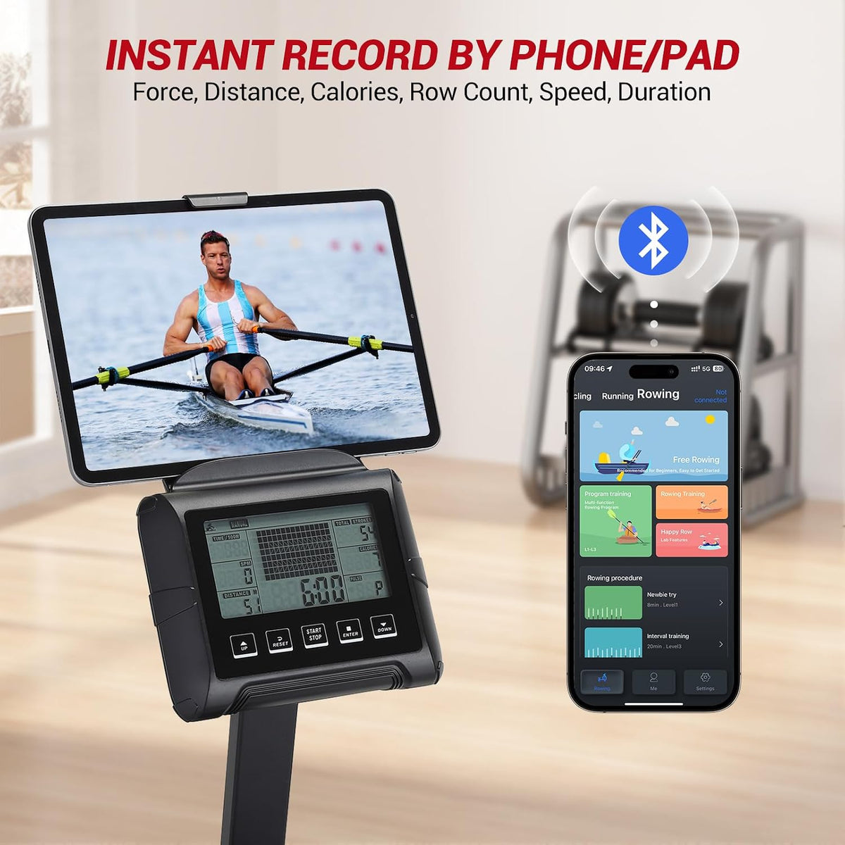 Water Rowing Machines for Home, 380 LBS Capacity Rower Machine with Digital Monitor, Wide Ergonomic Seating and Tablet Holder, App Compatible