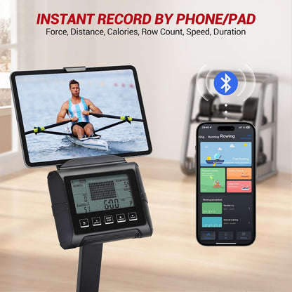 Water Rowing Machines for Home, 380 LBS Capacity Rower Machine with Digital Monitor, Wide Ergonomic Seating and Tablet Holder, App Compatible