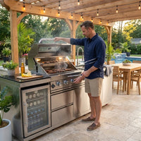 BBQ Island Outdoor Kitchen Kits, 4-Burner 72000 BTU Stainless Steel Modular 98 Inch Natural Gas Outdoor Kitchen Bar Barbecue Island Grill with Refrigerator and Sink for Patio Backyard — Lifestyle
