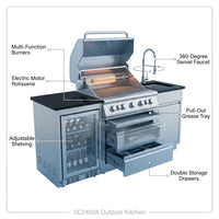 BBQ Island Outdoor Kitchen Kits, 4-Burner 72000 BTU Stainless Steel Modular 98 Inch Natural Gas Outdoor Kitchen Bar Barbecue Island Grill with Refrigerator and Sink for Patio Backyard — How It Works