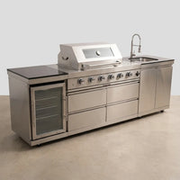 Outdoor Kitchen Island Built for Backyard Entertaining, 4-Burner 72000 BTU Grill, Refrigerator, 98 Inch — Studio Shot