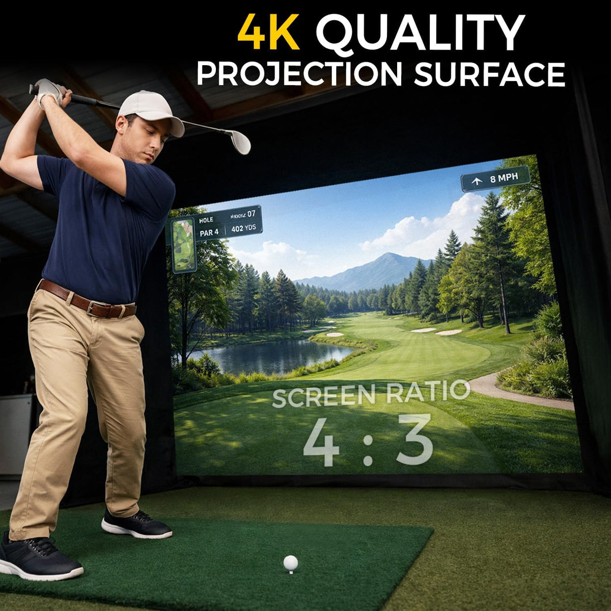 Golf Simulator Enclosure Kit 10 X 8 Ft with 4K-Ready Impact Screen