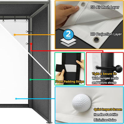 Golf Simulator Enclosure Kit 10 X 8 Ft with 4K-Ready Impact Screen