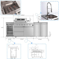 Outdoor Kitchen Island Built for Backyard Entertaining, 4-Burner 72000 BTU Grill, Refrigerator, 98 Inch